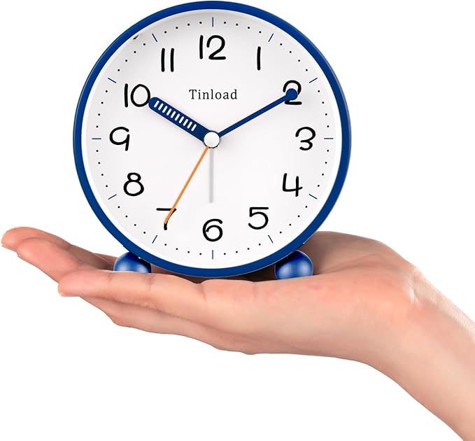 4.5" Antique Retro Analog Alarm Clock, Small Silent Battery Operated Clock - Image 3