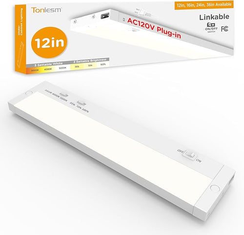 12 Inch Under Cabinet Lighting Plug in, 7W 120V 3 Color 3000K/4000K/5000K by Tonlesm