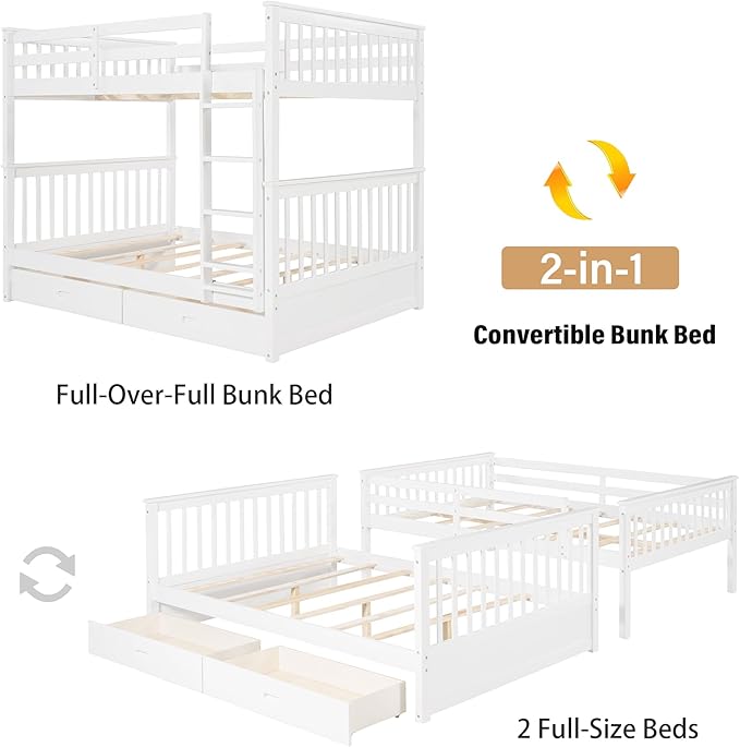 Merax Wood Bunk Bed with Drawers, Convertible Bunk Bed with Ladders and Two - Image 6