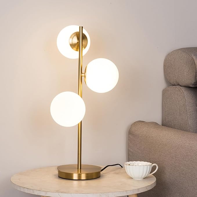 Modern Gold Globe Table Lamp Mid Century 3-Light Desk Lamp by AMARTIZ