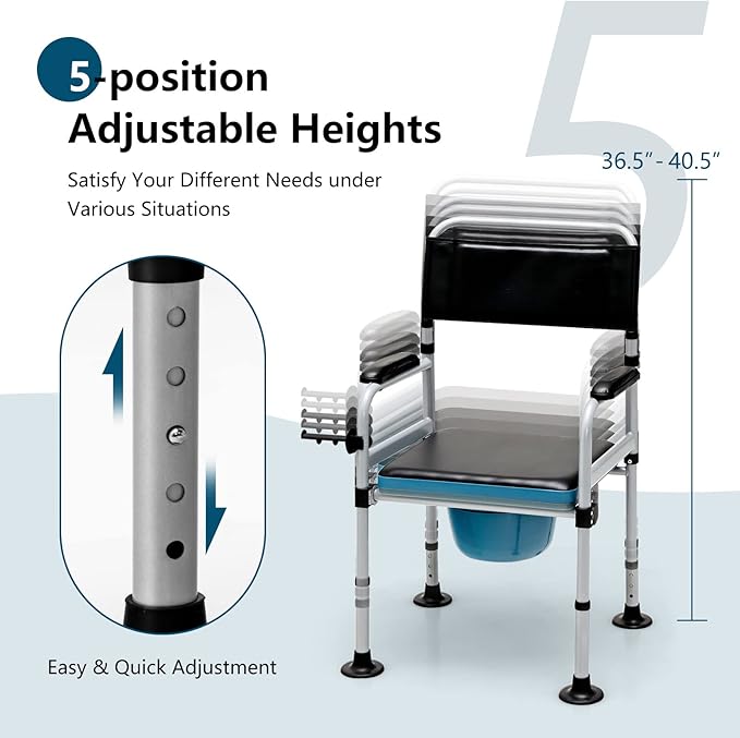 Goplus 4-in-1 Folding Bedside Commode, 440lbs Commode Chair - Image 3