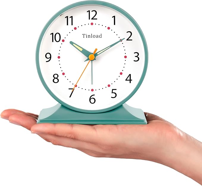4.5" Antique Retro Analog Alarm Clock, Small Silent Bedside Desk Clock - Image 3
