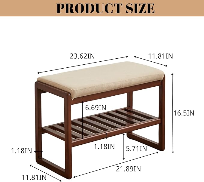Wood Shoe Bench, 2-Tier Storage Bench - Image 3