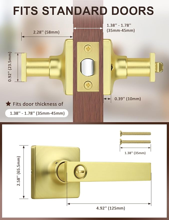 Mengico 2 Pack Gold Privacy Lever Door Handle Interior - Image 5