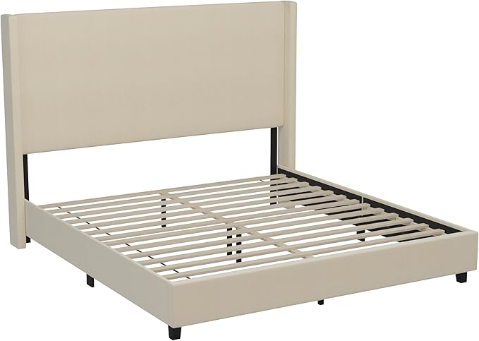 EMMA + OLIVER Nora King Size Faux Linen Upholstered Platform Bed - Image 3