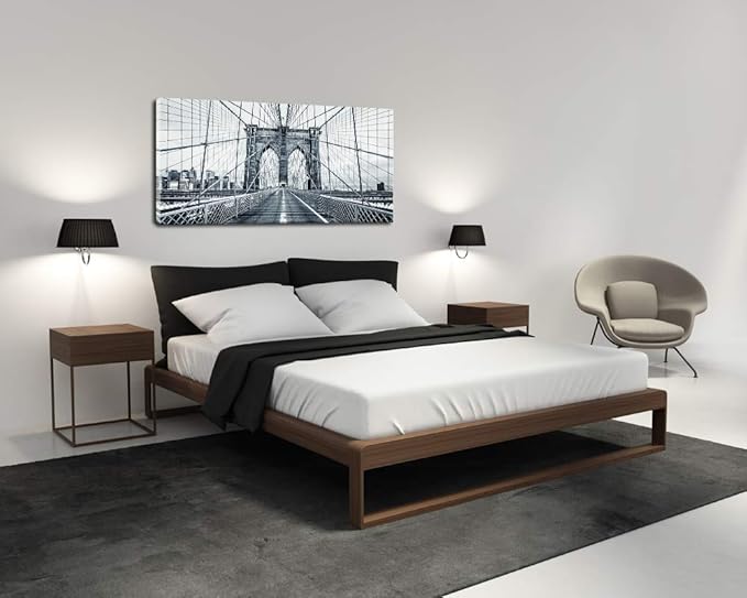 DZL Art Q70775 Black and White New York City Brooklyn Bridge Wall Art Painting - Image 3