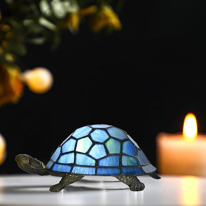 A0020 Turtle Tiffany Style Accent Table Lamp Handmade Stained Glass Animal - Image 2