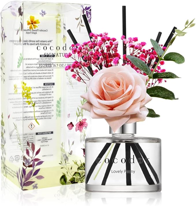 COCODOR Rose Flower Reed Diffuser/Lovely Peony/6.7oz/1 Pack/Reed Diffuser by Cocodor