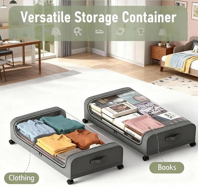 Under Bed Storage with Wheels, 6.7'' Tall Underbed Storage Containers with Lids - Image 3