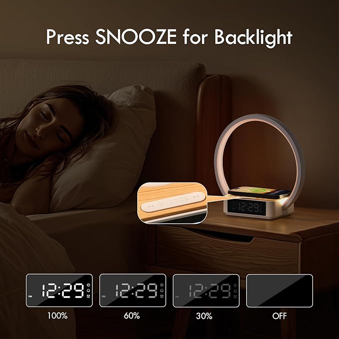 WILIT Bedside Lamp with Alarm Clock, Touch Lamp with Wireless Charger, - Image 6