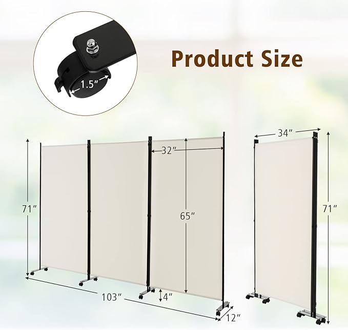 GOFLAME 3 Panel Folding Room Divider, 6FT Rolling Privacy Screen - Image 7