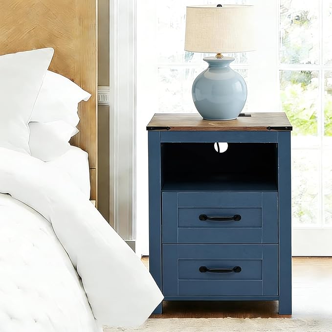 Puntogen Blue Night Stand Set of 2, Rustic End Table - Image 4