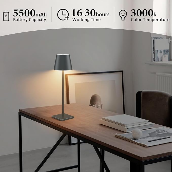2 Packs LED Cordless Table Lamp, Rechargeable Battery Desk lamp 5500mAh Battery - Image 3