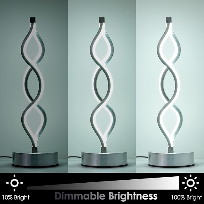 NUÜR Infinity Spiral LED Table Lamp Silver, Dimmable Metallic Bedside Lamp - Image 6