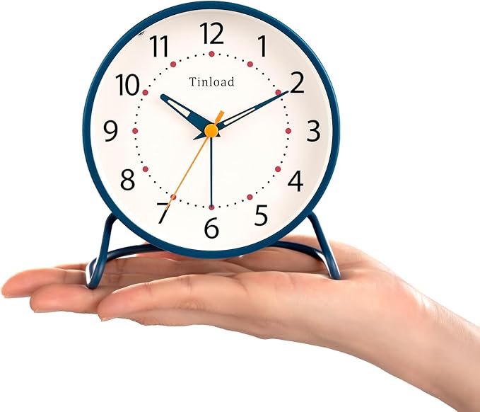 4.5" Antique Retro Analog Alarm Clock, Small Silent Desk Clock - Image 4