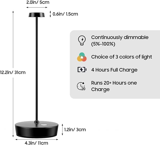 2Pack Cordless LED Table Lamp，Rechargeable Battery Operated Table Light - Image 5