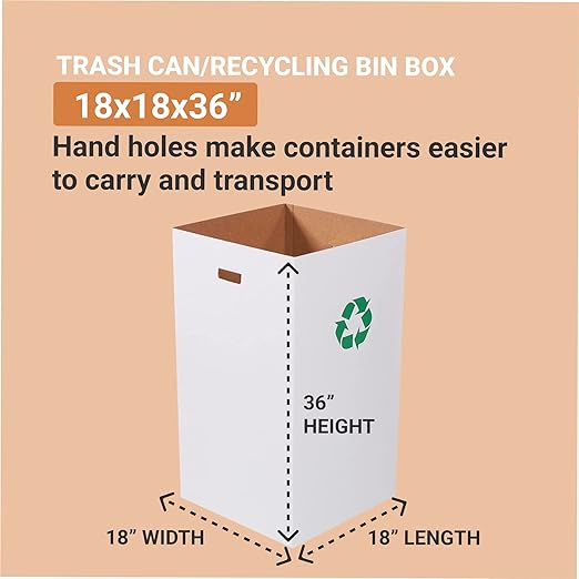 Box USA 50 Gallon 18" L x 18" W x 36" H 10-Pack Cardboard Trash Cans and - Image 2