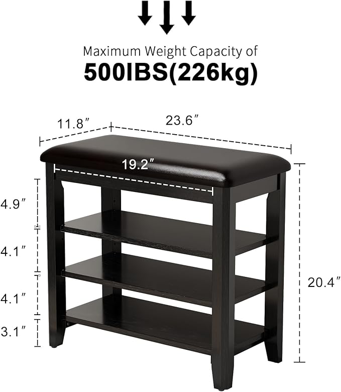 AQIMUELE Shoe Bench with Leather Cushion, 3 Tiers Shoe Storage Bench Height - Image 2