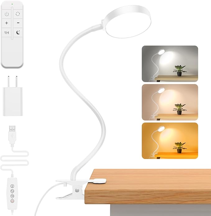 Reading Light with Remote, LED Desk Lamp Clip on RA>95 Dimmable Flexible by iFalarila
