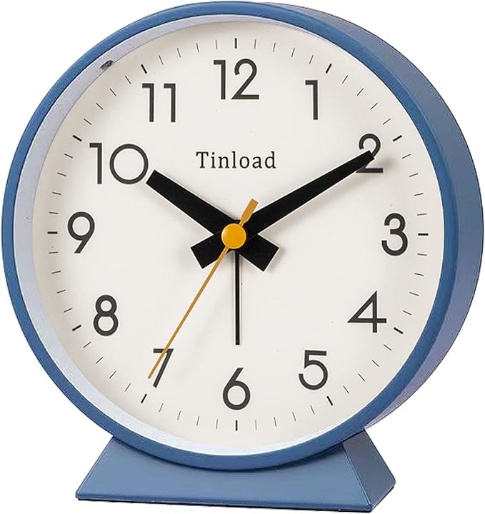 4.5" Battery Operated Analog Alarm Clock, Small Silent Bedside Desk Clock by Tinload