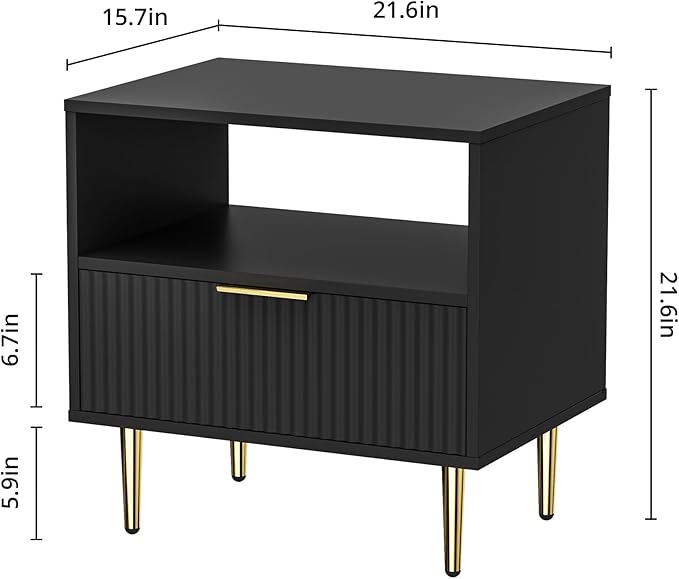 Nightstand with Drawer, End Table with Storage, Bed Side Table with Open Space - Image 2