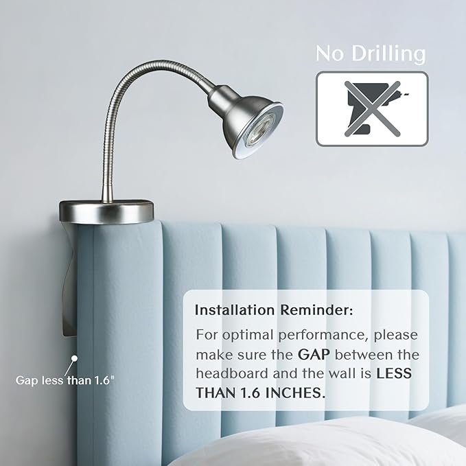 Solfres Patented Innovative Design Headboard Reading Light. No Drilling Golden - Image 3