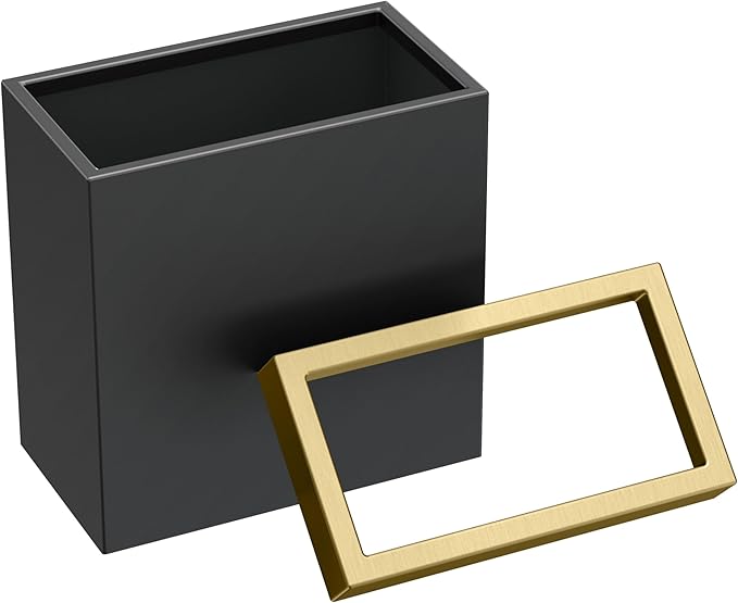 Gatco Modern Rectangle Wastebasket, Matte Black Brushed Brass Combo - Image 2