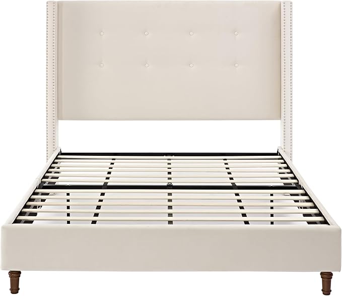 Queen Velvet Bed Frame, Upholstered Platform Bed - Image 8