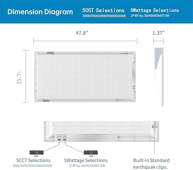 2x4 FT LED Light Flat Panel, Color Temperature Selectable 3K | 4K | 5K - Image 5