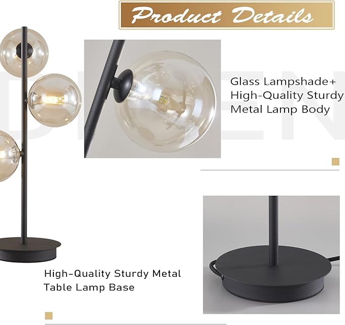Mid Century Modern 3 Lights Globe Table Lamp Contemporary Minimalist Tall - Image 3