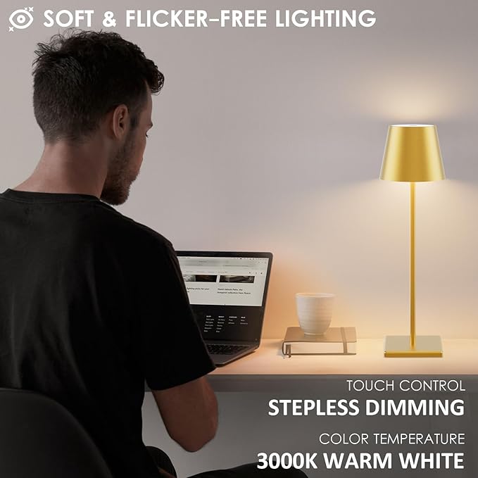 2-Pack LED Cordless Table Lamp 3W 5500mAh Rechargeable Battery Operated - Image 3