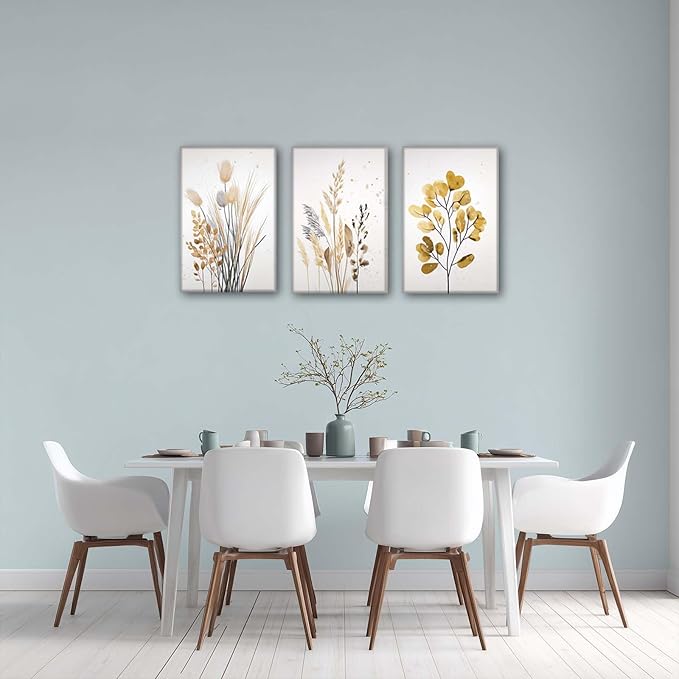 YCJKJDZ Beige Botanical Wrapped Canvas Wall Art Set of 3, Boho Watercolor - Image 4