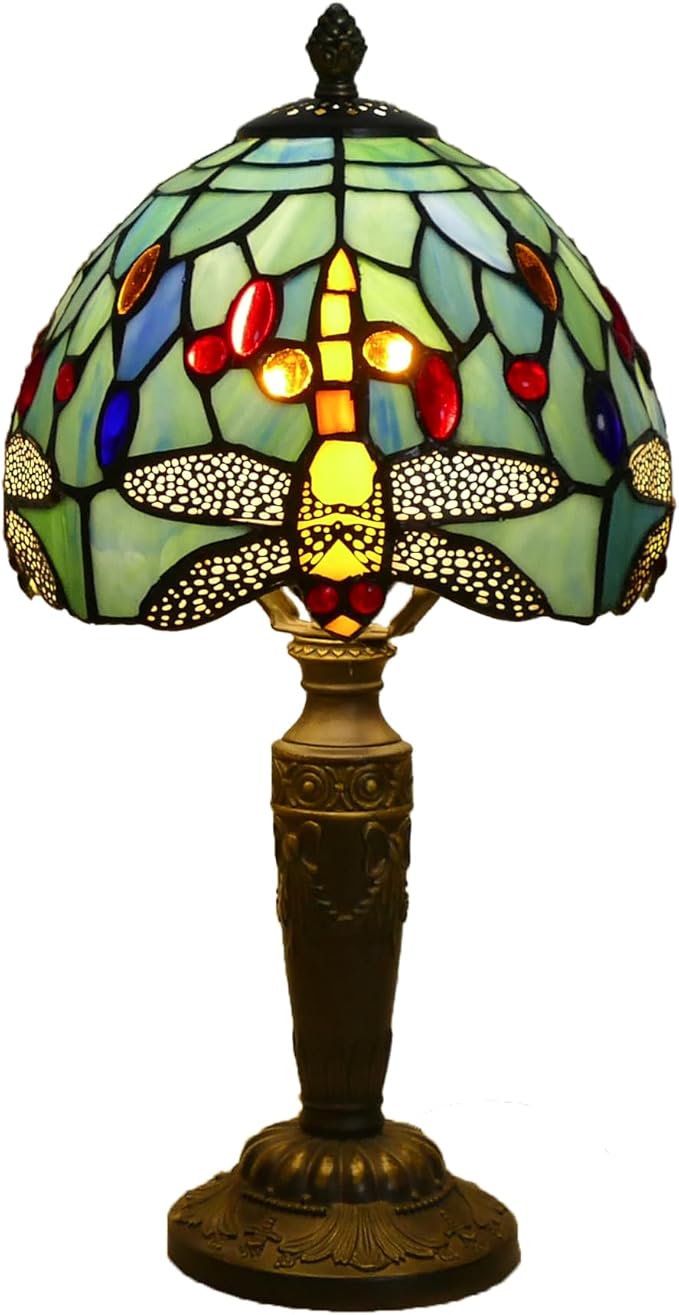 Tiffany Lamp Stained Glass Table Lamp 7.9X7.9X14.2 Inches Dragonfly Style Desk by VirtueKing