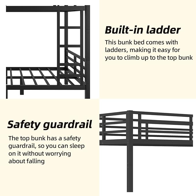 Twin XL Over Twin XL Bunk Bed Frame, Heavy Duty Metal Loft Bed - Image 5