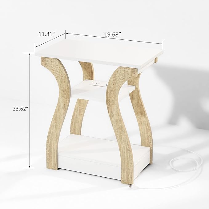End Table Set of 2 with Charging Station, Side Table with USB Ports and Outlets - Image 3