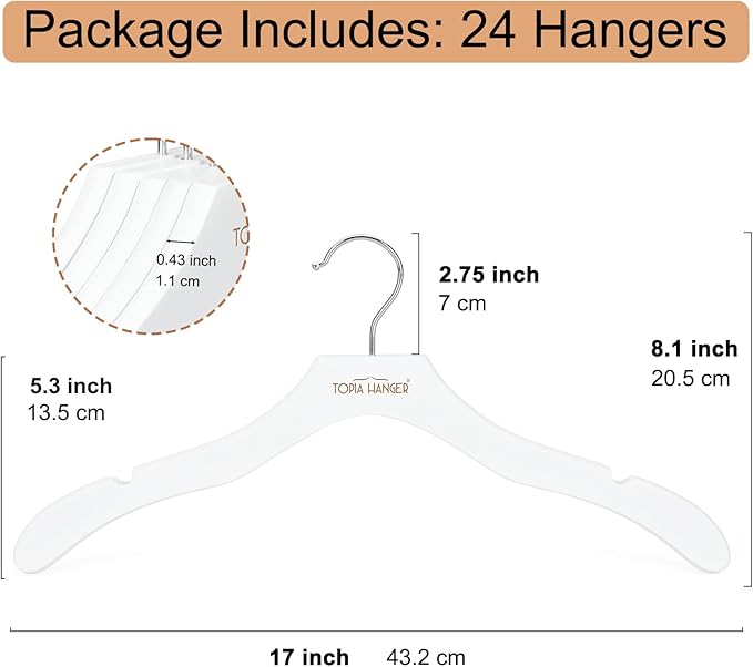 TOPIA HANGER Wooden Coat Hangers 24 Pack, Premium Wood Suit Sweater No Shoulder - Image 3
