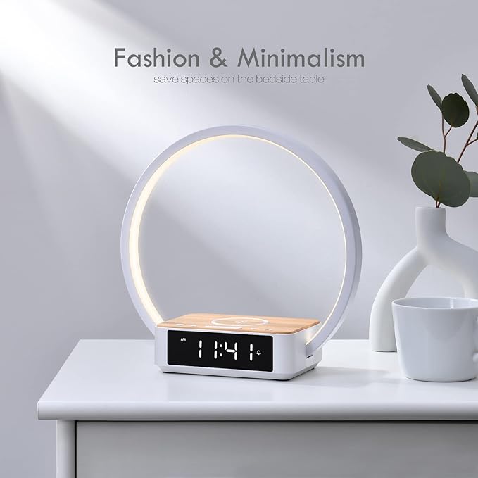 WILIT Bedside Lamp with Alarm Clock, Touch Lamp with Wireless Charger, - Image 11