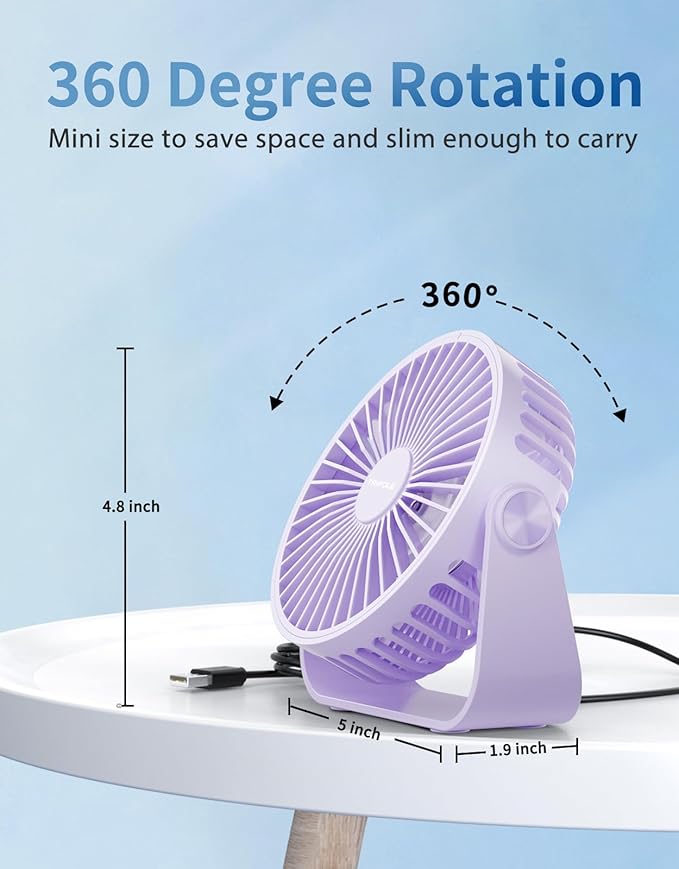 TriPole USB Desk Fan Portable Mini Fan Powerful 3 Speeds Wind Personal Desktop - Image 5