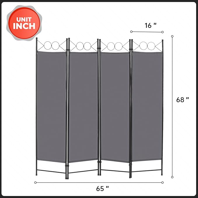 4 Panel Room Divider 6FT Steel Frame Screen Folding Privacy Divider - Image 7