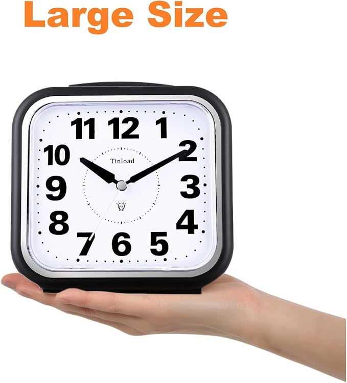 5.5" Large No Ticking Analog Alarm Clock, Silent Readable - Image 3
