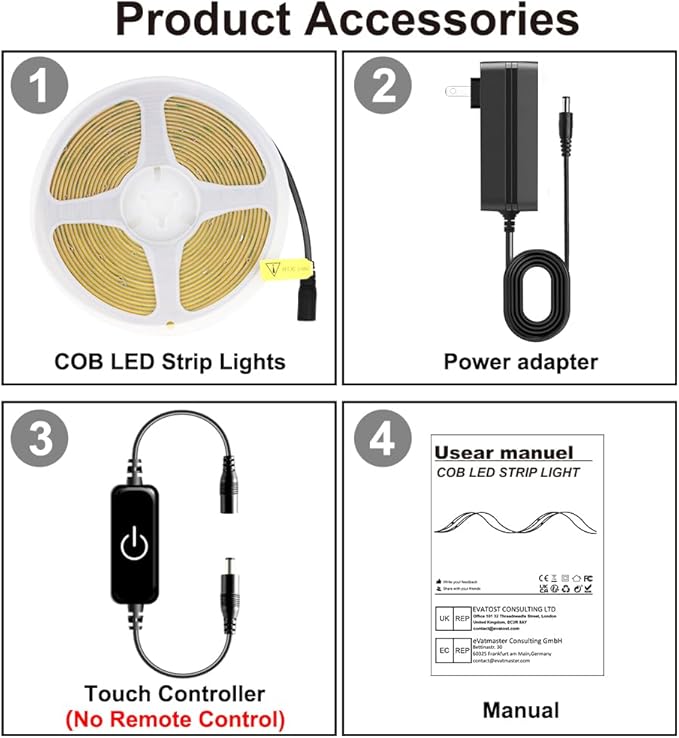 COB LED Strip, LED Strip Lights 3M/9.84ft, Touch Dimmable LED Strips, 2700K - Image 2