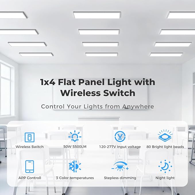 AIKVSXER 4 Pack 1x4 FT LED Flat Panel Light Surface Mount, - Image 2