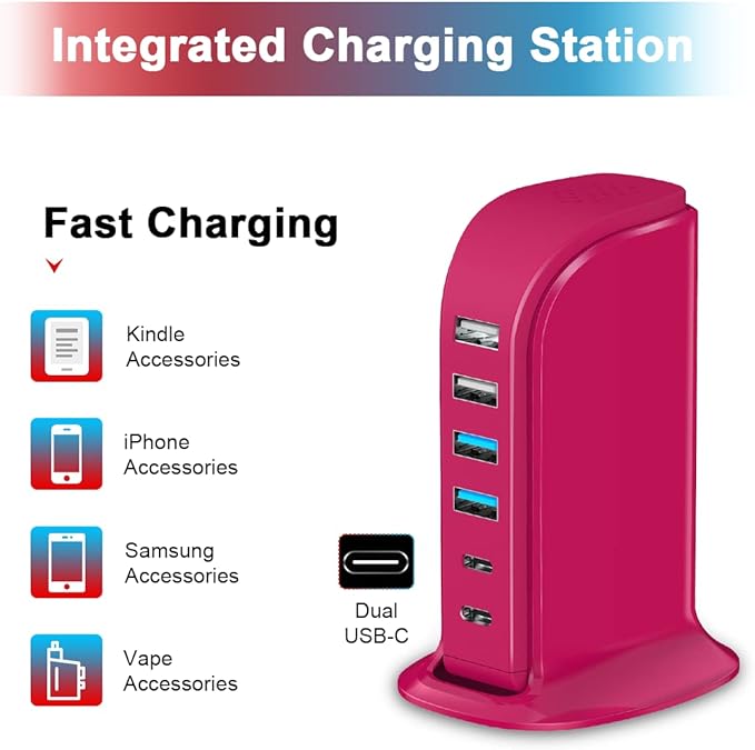 USB Charging Station Multiports Upoy, Charging Hub 6 Ports Dual Type-C - Image 4