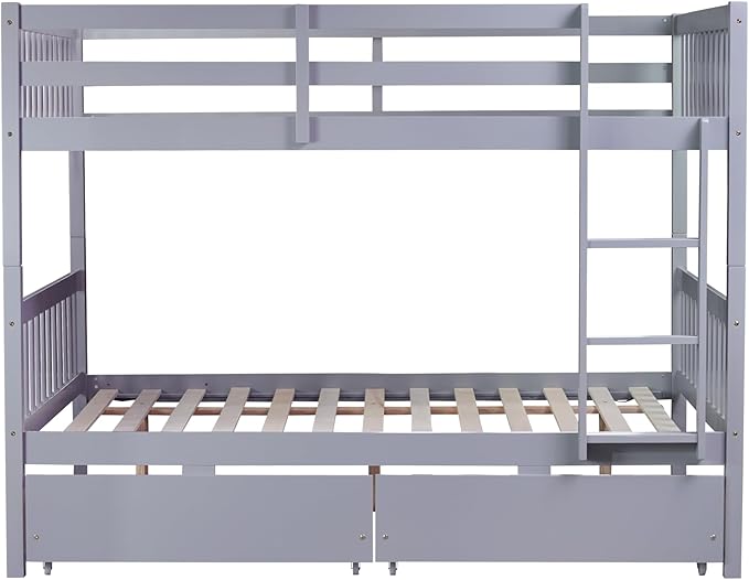 Full Over Full Bunk Bed with Storage Drawers, Convertible Bunk Beds with Ladder - Image 8