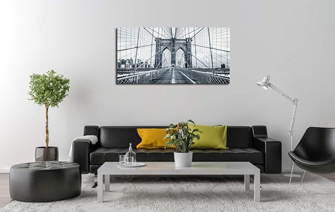DZL Art Q70775 Black and White New York City Brooklyn Bridge Wall Art Painting - Image 7
