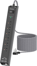 Surge Protector Power Strip 15 Ft Cord, Ultra Thin Flat Extension Cord by Addtam