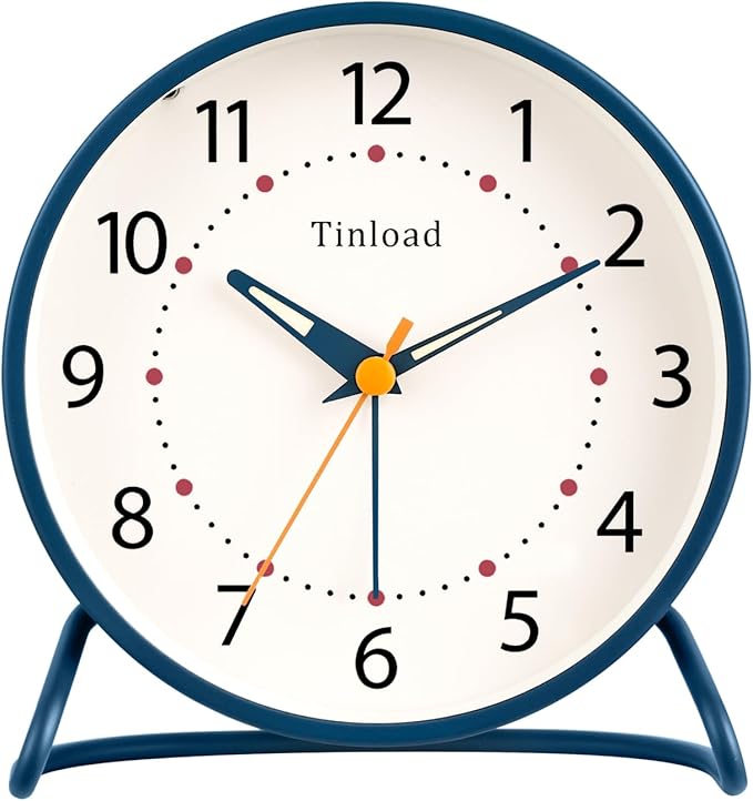 4.5" Antique Retro Analog Alarm Clock, Small Silent Desk Clock by Tinload