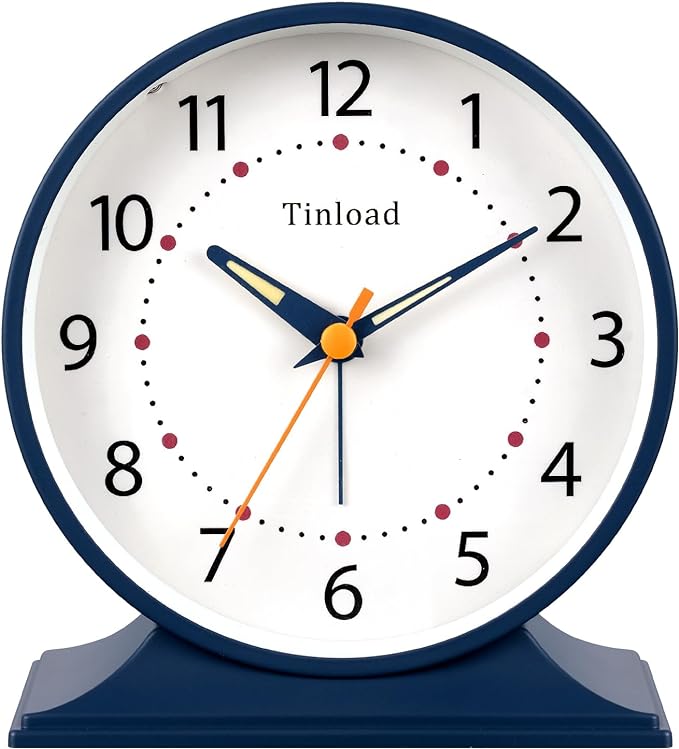 4.5" Antique Retro Analog Alarm Clock, Small Silent Bedside Desk Clock by Tinload