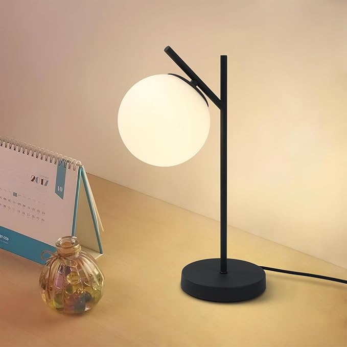 Mid Century Modern Table Lamp Contemporary White Glass Globe Table Lamp Vintage by Fulesi