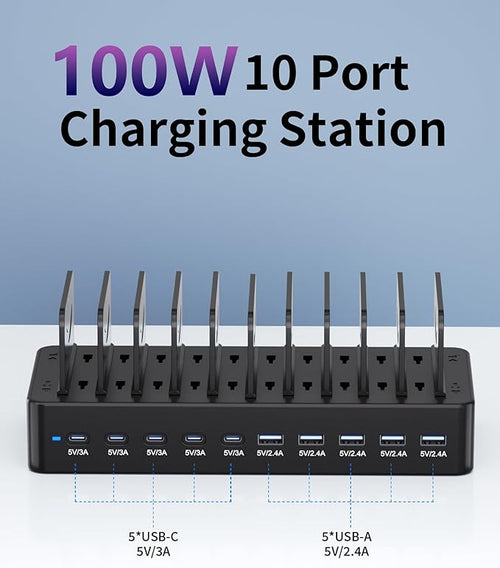100W Charging Station for Multiple Devices, 10-Port USB Fast Charging Station - Image 2